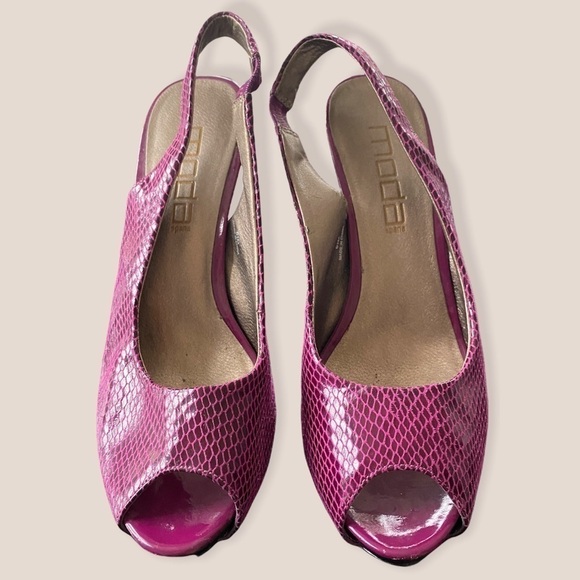 Faux Crocodile Peep Toe Heels - Picture 4 of 7